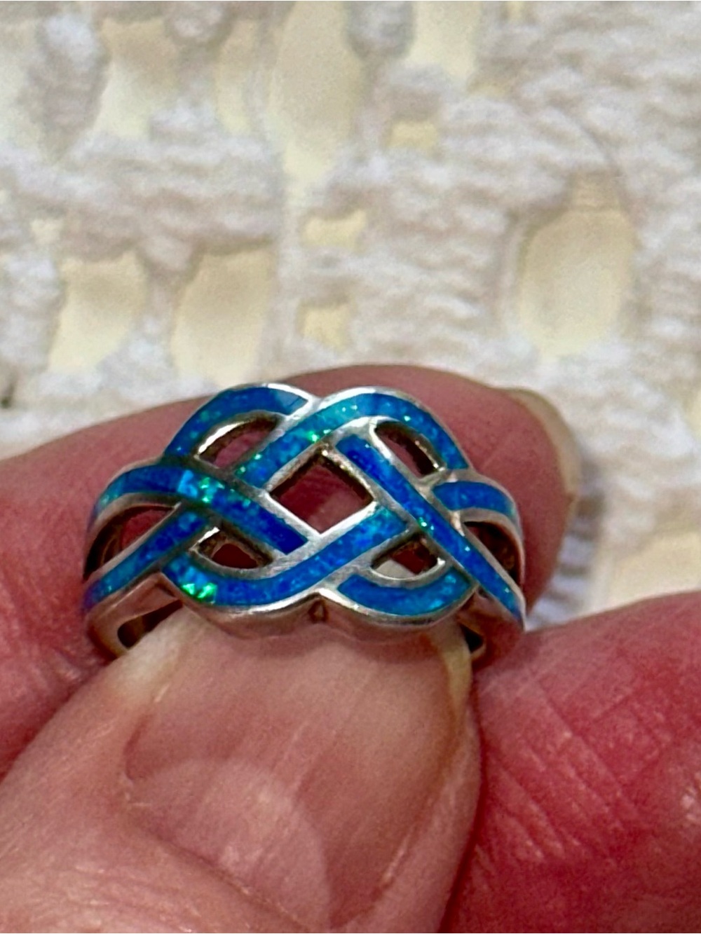 Blue Lab Created Opal Celtic Infinity Ring